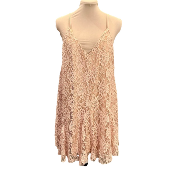 Zara Dresses & Skirts - NWT Zara Lace A-line Spaghetti Strap Boho Babydoll Dress Coral Pink Size Large